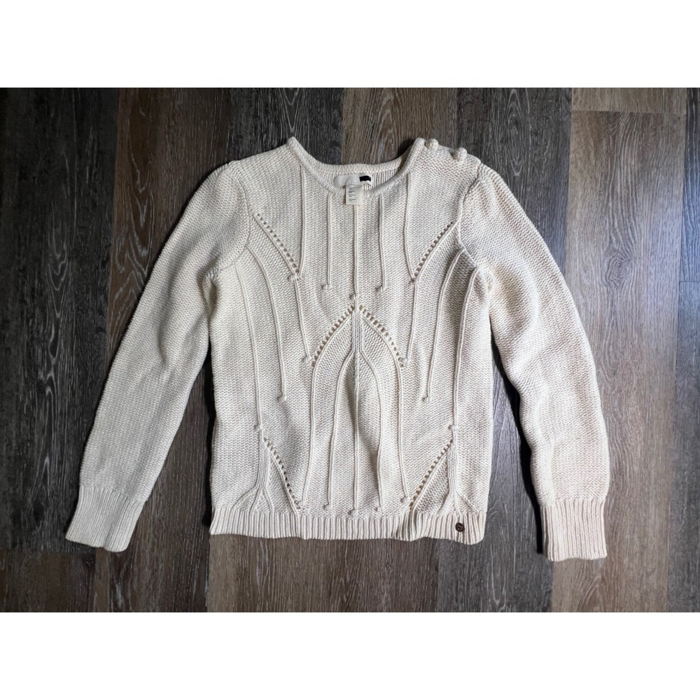 Levi's Knit Sweater Womens‎ Medium Cream Textured Button Shoulder Long Sleeve